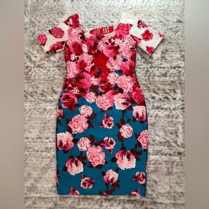 R&M Richards Dress Women Sz.8 Floral Multicolor Zipper Side 10.5”  New